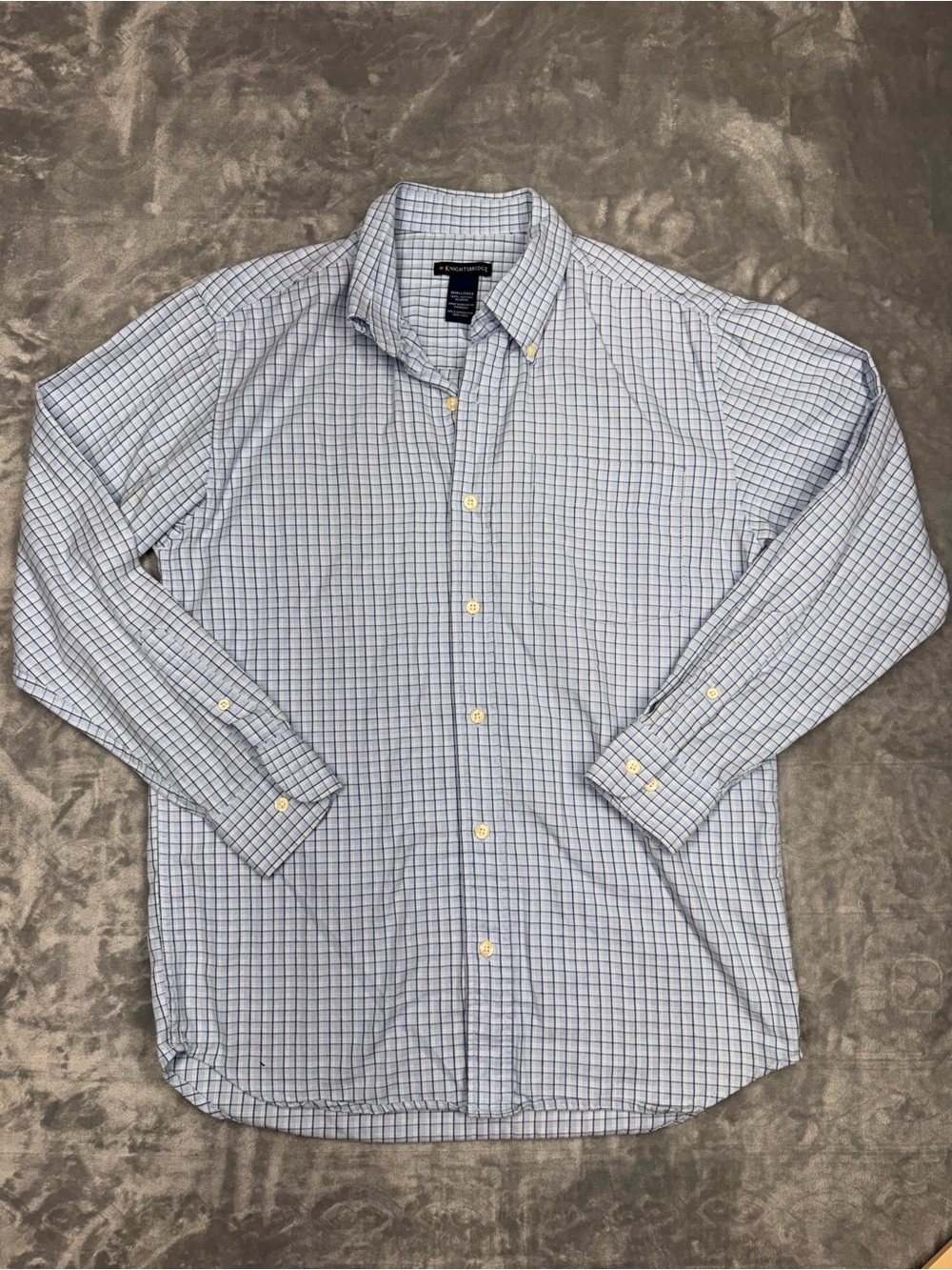 Men's 100% Cotton‎ Blue Checkered Casual Button-Down Long Sleeve Shirt